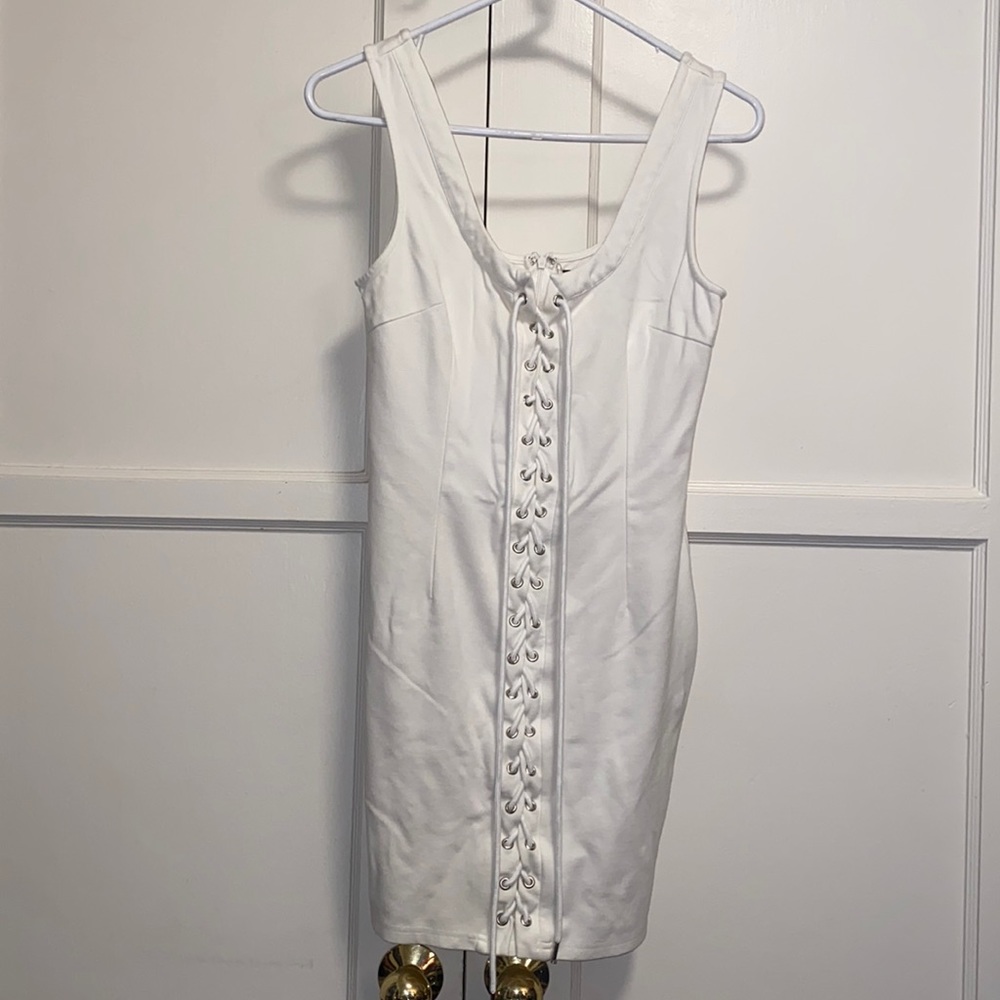 GS Love White Large Over Shoulder Front Draw String Dress